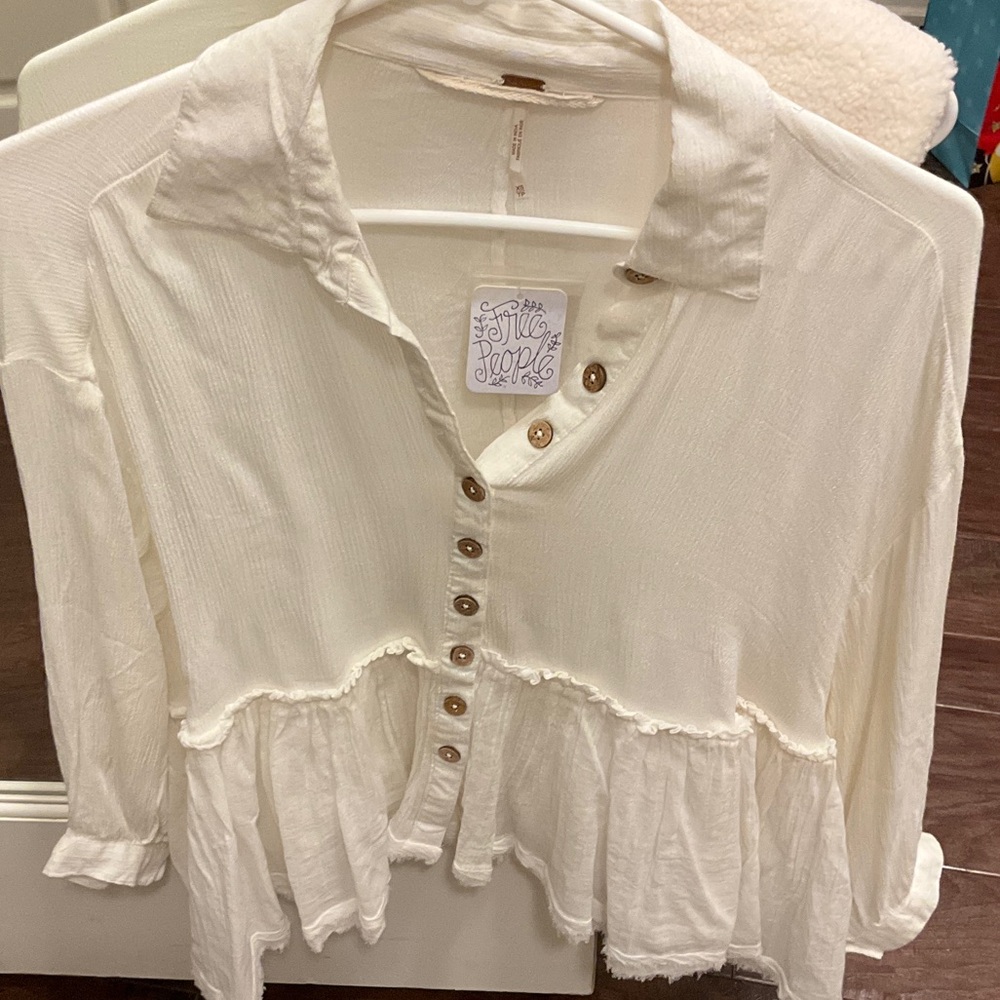Free People White Button-Down Blouse Peasant top